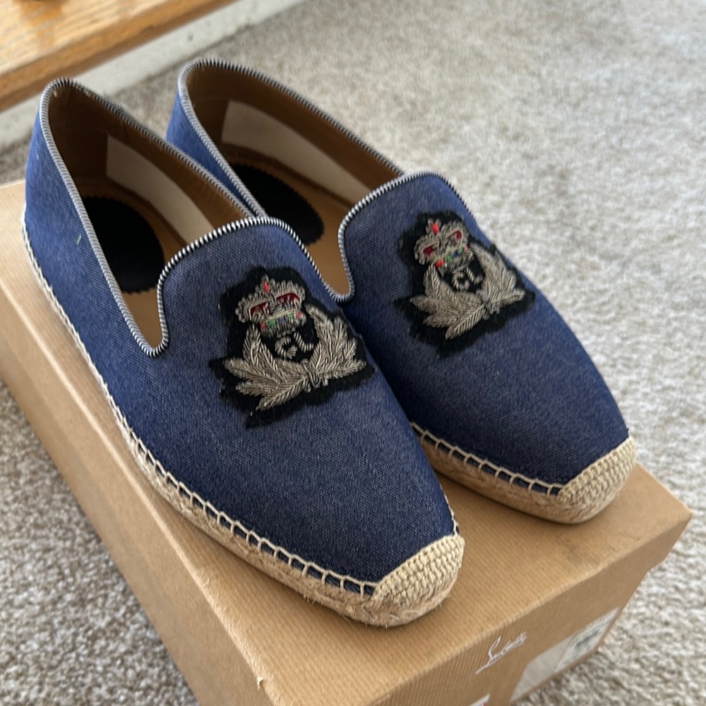 Blue Embroidered Slip-On Shoes